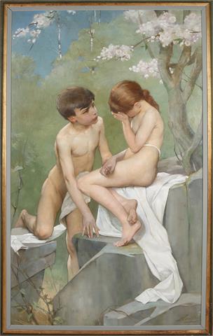 N. v.d. Waaij, Twee badende kinderen